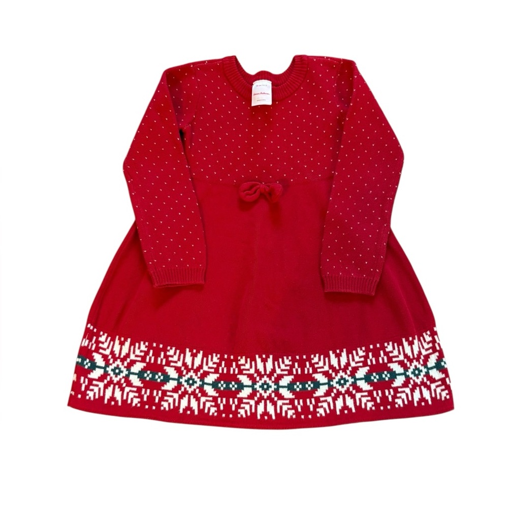 Hanna Andersson Baby Heritage Sweater Dress Red Fair Isle Snowflake Size 3T 90cm
